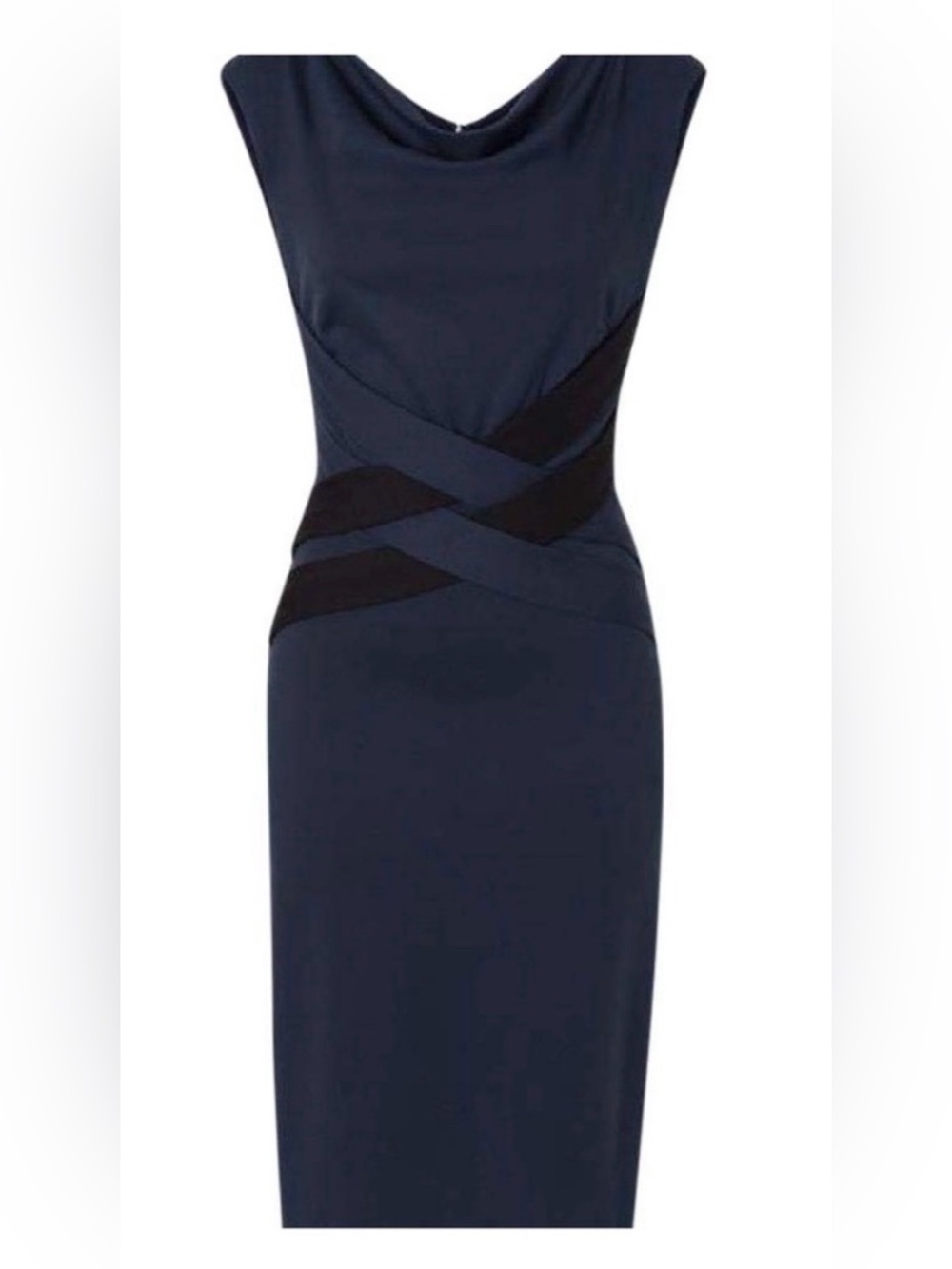 Escada Disabell Cowl Neck Sheath Dress Blue Black Size 38 / US 8